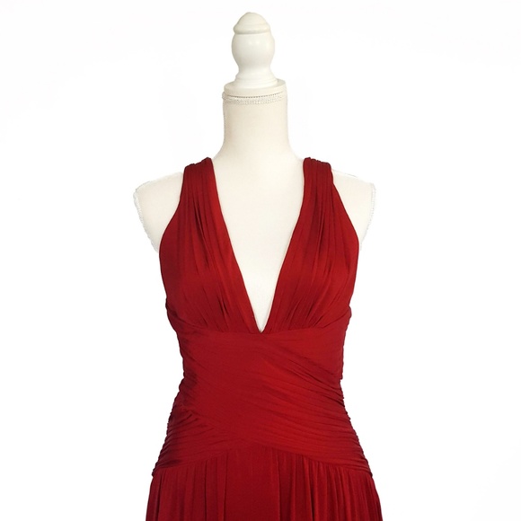 BCBGMaxAzria Backless Midi Stretch Ruched Dress L - Picture 2 of 8